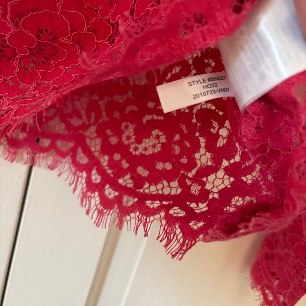 J. Crew Scalloped Lace Mockneck Top Vibrant Pink Lace Blouse Size 14‎ Sheer Glam - Picture 7 of 12